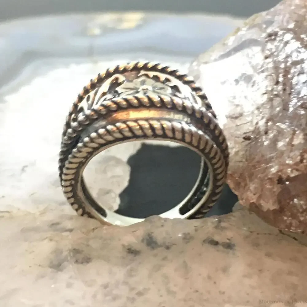 Carolyn Pollack Southwestern Style Sterling Silver Wide Decorated Ring For Women